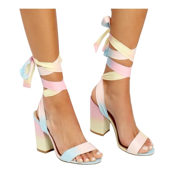 Lulus Alta Satin‎ Multi Ombre Lace-Up Heels Women’s Size 9 - Picture 1 of 14